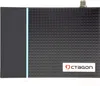 A black satellite receiver with a textured surface and a blue light strip on the left side, placed on a white background. Produktbild-Vorschau