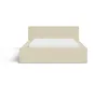 A beige bed frame with a mattress on a white background. Voir les images du produit