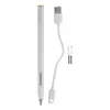 A white stylus pen, a white USB-C charging cable, and two small black nibs are laid out on a white background. Podgląd zdjęcia produktu
