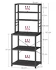 A dimension drawing of a black shelving unit with measurements and weight capacities indicated. Náhled obrázku produktu