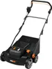 A black electric lawn mower with orange accents, shown from a three-quarter front angle against a white background. Produktbild-Vorschau