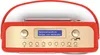 A front view of a red and gold retro-style radio. Produktbild-Vorschau