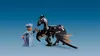 A Lego minifigure and a black dragon against a blue background. Náhled obrázku produktu