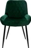A dark green velvet dining chair with black metal legs, shown from the front against a white background. Náhľad obrázku produktu
