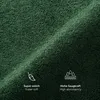 A close-up of a dark green towel with text and icons highlighting its features. Produktbild-Vorschau