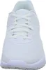 A close-up, front-facing view of a white Nike sneaker. Voir les images du produit