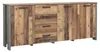 Sideboard CLIF in Old Wood Vintage mit drei Türen, vier Schubladen und Betonoptik-Seitenteilen, Gesamtansicht. Produktbild-Vorschau