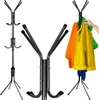 A collage of images showing a black metal coat rack from different angles, with one image showing clothes being hung on it. Anteprima dell’immagine prodotto