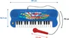 A blue electronic keyboard with a red microphone and measurement indicators. Produktbild-Vorschau
