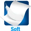 A white feather rests on white paper, with a blue background and the word 'Soft' below. Voir les images du produit