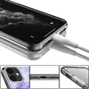 A collage of images showing an iPhone case with a marble pattern, a close-up of the charging port, and a side view of the case. Produktbild-Vorschau