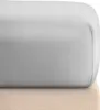 A close-up view of a gray fitted sheet folded over a beige surface. Produktbild-Vorschau