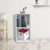 A white two-shelf storage unit with books on the top shelf and a red and white box on the bottom shelf, placed on a wooden floor against a white wall. Produktbild-Vorschau