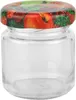 A clear glass jar with a decorative lid featuring fruit. Podgląd zdjęcia produktu