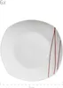 A single white plate with a decorative pattern on the right side, set against a white background. A dashed line indicates the size of the plate. Produktbild-Vorschau