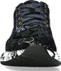 Front view of a blue floral patterned sneaker with a white and black patterned sole. Produktbild-Vorschau