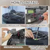 A collage of four images showing the steps to install a replacement motor for a robot vacuum cleaner. Produktbild-Vorschau