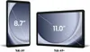 Two Samsung Galaxy tablets are shown side-by-side, with their screen sizes highlighted. Produktbild-Vorschau