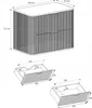 Diagrams showing the dimensions of a cabinet and its drawers. Produktbild-Vorschau