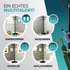 Collage of four circular images showing a coat rack in different room settings, with icons and text indicating its versatility. Anteprima dell’immagine prodotto