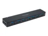 A black Kensington USB 3.0 hub with 7 ports is shown on a white background. Produktbild-Vorschau