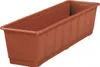 A terracotta-colored plastic planter box with a wood-like texture. Produktbild-Vorschau