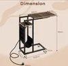 A diagram showing the dimensions of a C-shaped side table with a charging station and storage pocket. Produktbild-Vorschau