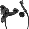 A black bathtub faucet and showerhead set against a white background. Produktbild-Vorschau