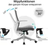 Diagrams and text illustrating the features and functions of an ergonomic office chair. Produktbild-Vorschau