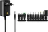 A black universal power adapter with a cable and a set of interchangeable DC and USB adapters are displayed against a white background. Náhľad obrázku produktu