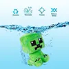 A plush toy submerged in water, with icons indicating product features above. Produktbild-Vorschau