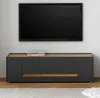A modern TV stand with a television mounted above it. Produktbild-Vorschau