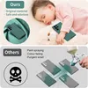 A split image showing a baby sleeping next to a phone case in the top half, and a comparison of phone cases with a skull and crossbones symbol in the bottom half. Produktbild-Vorschau