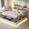 A modern bedroom with a bed featuring storage, LED lighting, and a headboard with shelves. Anteprima dell’immagine prodotto