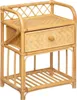 A rattan nightstand with a drawer and a shelf. Voir les images du produit