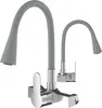 A studio shot of a wall-mounted kitchen faucet with two flexible grey spouts. Produktbild-Vorschau