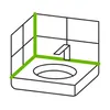 An illustration of a sink area with green lines highlighting the edges of the countertop and walls. Produktbild-Vorschau