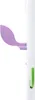 A close-up of a white coat rack with a purple leaf-shaped hook and a green clip. Náhled obrázku produktu