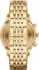 A close-up view of the back of a gold-colored watch with a metal band. Produktbild-Vorschau