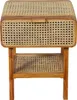 A wooden nightstand with a rattan woven drawer and shelf, presented against a white background. Produktbild-Vorschau