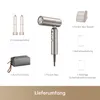 A product image showing a hairdryer and its accessories, with text listing the contents of the package. Produktbild-Vorschau