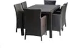 A brown wicker dining set with a table and six chairs, isolated on a white background. Produktbild-Vorschau