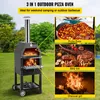 An outdoor pizza oven with three inset images showing its different functions: pizza making, BBQ grilling, and charcoal grilling. Anteprima dell’immagine prodotto