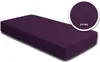 A purple fitted sheet is shown on a white background, with a close-up inset showing the texture of the fabric and the word 'Jersey'. Produktbild-Vorschau