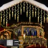 A house decorated with icicle-shaped string lights for Christmas. Anteprima dell’immagine prodotto