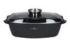 A black baking dish with a glass lid and silver handles, presented on a white background. Podgląd zdjęcia produktu