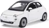 A white Bburago Fiat 500 2007 model car is shown from a three-quarter front angle against a white background. Produktbild-Vorschau