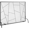 A black metal fireplace screen with a geometric pattern, shown against a white background. Náhled obrázku produktu