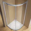 A corner shower enclosure with sliding doors, set against a wood-paneled wall. Produktbild-Vorschau
