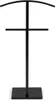 A black metal valet stand with a curved top hanger and a horizontal bar for clothes, set against a white background. Podgląd zdjęcia produktu